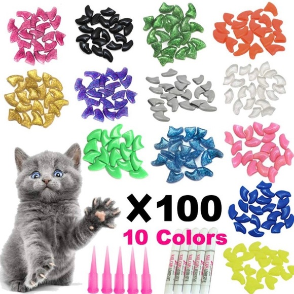 Nail Caps Protector Pack of 100 Sz XS Kitten Multicolored - Picture 4 of 4